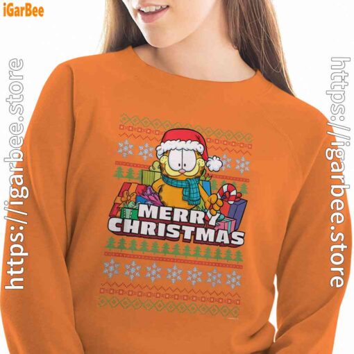 garfield christmas santa orange sweatshirts for women