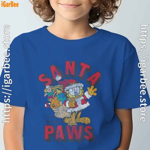 garfield christmas santa paws blue t shirt for youth boy