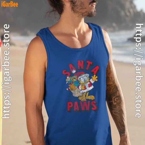 garfield christmas santa paws blue tank top for men