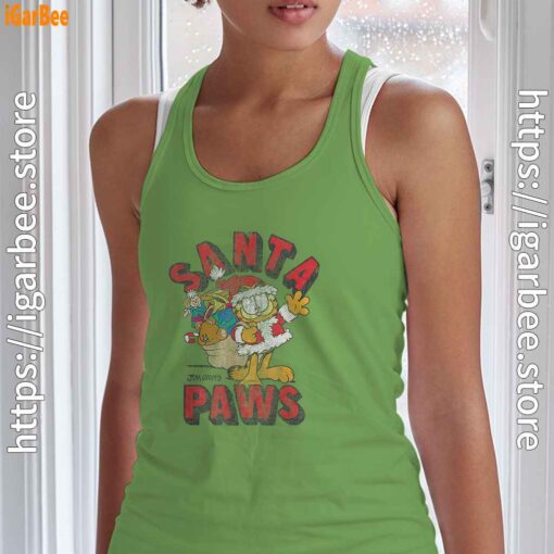 garfield christmas santa paws green tank top women