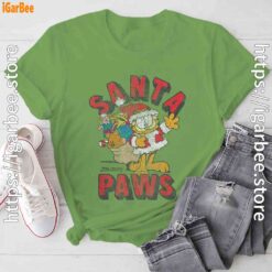 garfield christmas santa paws green tee shirt