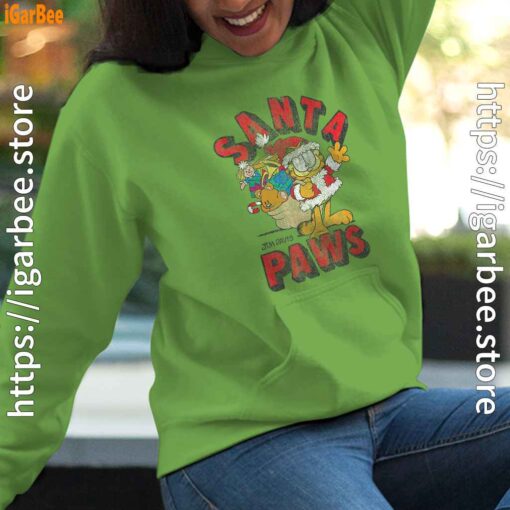 garfield christmas santa paws green women hoodie