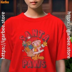 garfield christmas santa paws kids girl red t shirt female