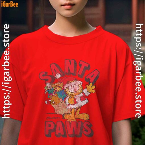garfield christmas santa paws kids girl red t shirt female