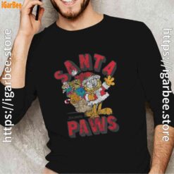 garfield christmas santa paws men's black long sleeve