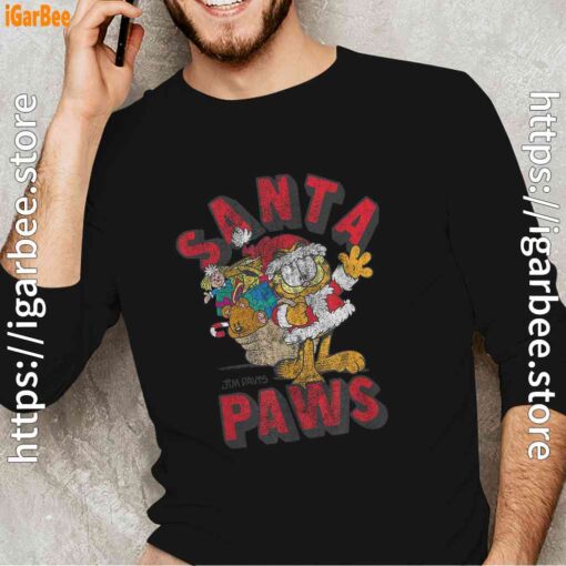 garfield christmas santa paws men's black long sleeve