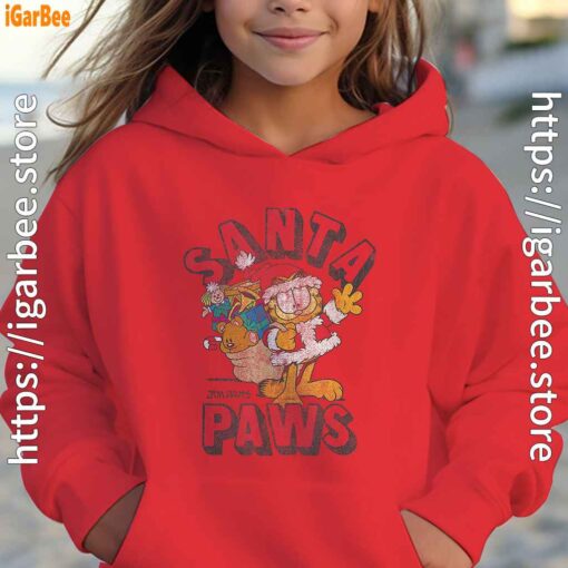 garfield christmas santa paws red hoodie youth girl