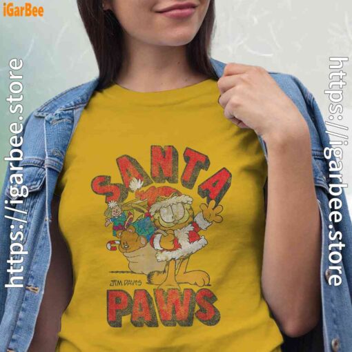 garfield christmas santa paws women yellow shirt