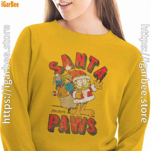garfield christmas santa paws yellow sweatshirt for women