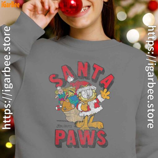 garfield christmas santa paws youth girl with gray sweatshirt