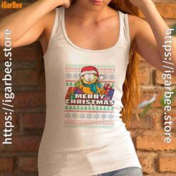 garfield christmas santa women white tank top