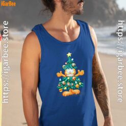 garfield christmas tree blue tank top for men