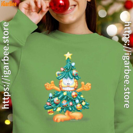 garfield christmas tree green girl sweatshirt