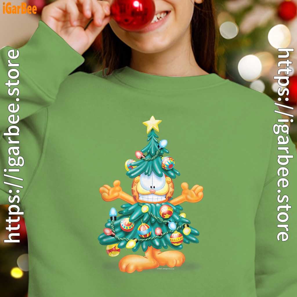 garfield christmas tree green girl sweatshirt garfield christmas tree green girl sweatshirt