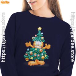 garfield christmas tree navy sweatshirt for women