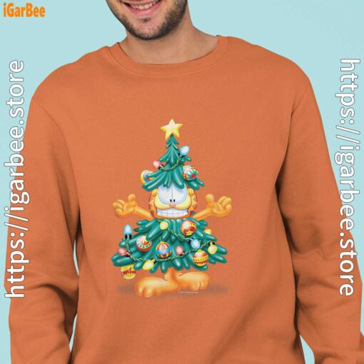 garfield christmas tree orange sweatshirt man
