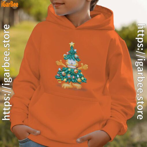 garfield christmas tree youth boy orange hoodie