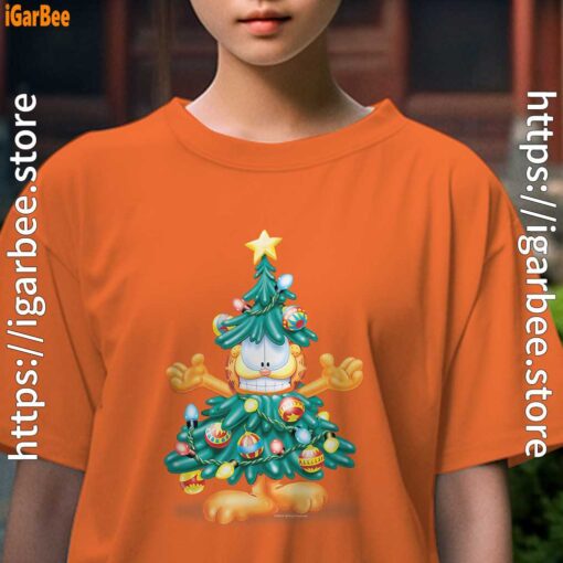 garfield christmas tree youth girl orange shirt female