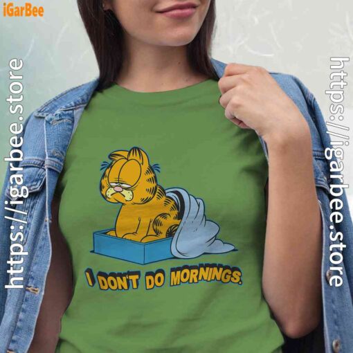 garfield dont do mornings green t shirt for women