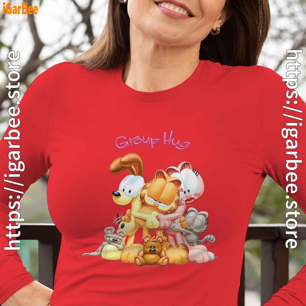 garfield group hug women red long sleeve garfield group hug women red long sleeve