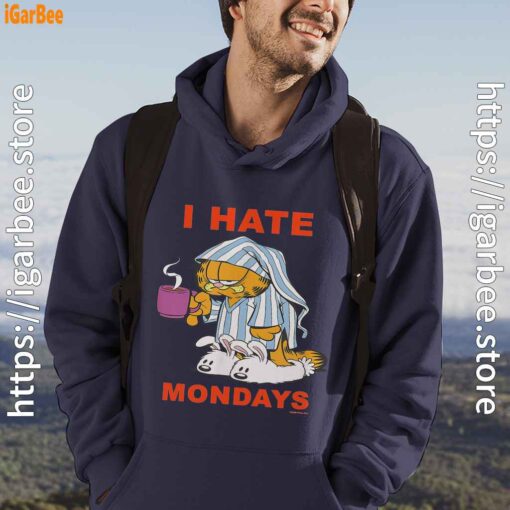 garfield hate mondays are for suffering and naps male navy men hoodie
