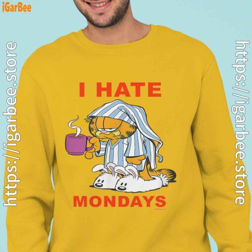 garfield hate mondays are for suffering and naps man with yellow sweatshirt