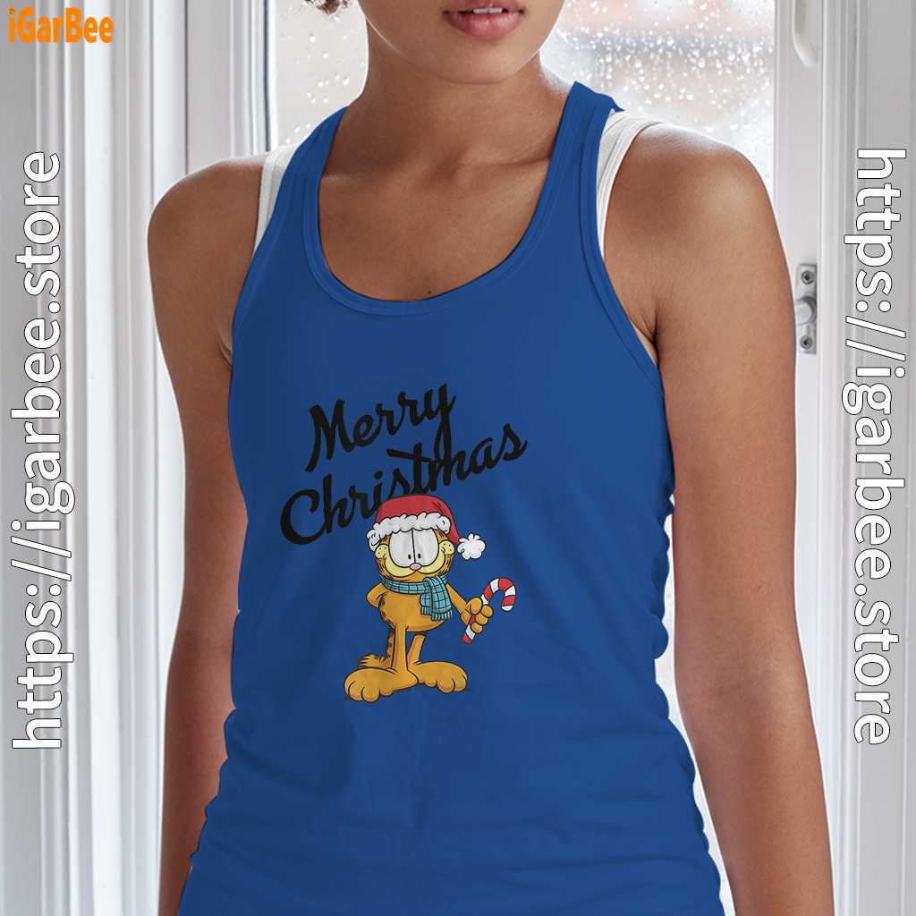 garfield merry christmas blue tank top with women garfield merry christmas blue tank top with women
