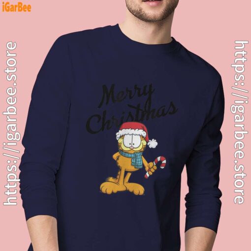 garfield merry christmas men navy long sleeve