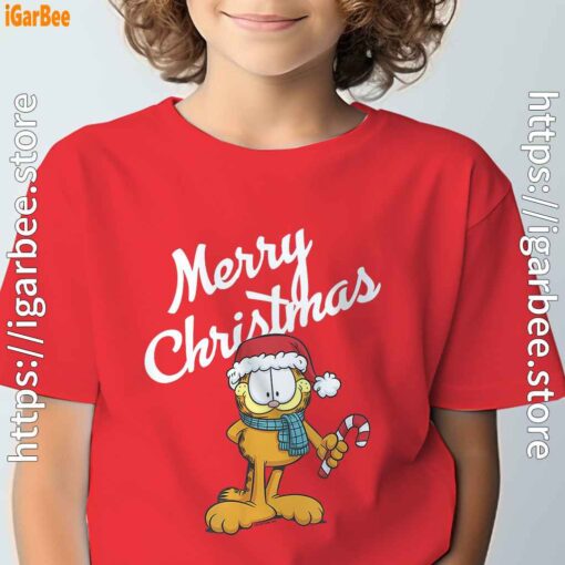 garfield merry christmas red t shirt for youth boy
