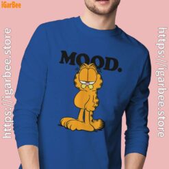 garfield mood too tired to care men's blue long sleeve