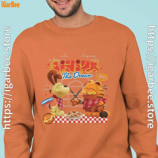 garfield movie living dream odie pasta orange sweatshirt man