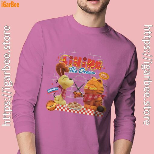 garfield movie living dream odie pasta pink long sleeve men