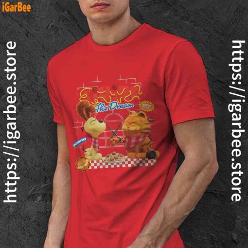 garfield movie living dream odie pasta red men shirt