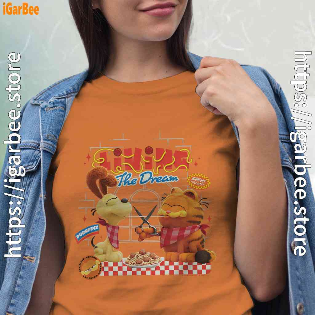 garfield movie living dream odie pasta women orange t shirt garfield movie living dream odie pasta women orange t shirt