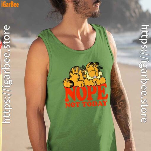 garfield nope not today lazy cat men tank top green