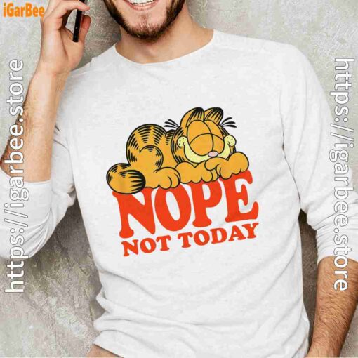 garfield nope not today lazy cat white long sleeve for male