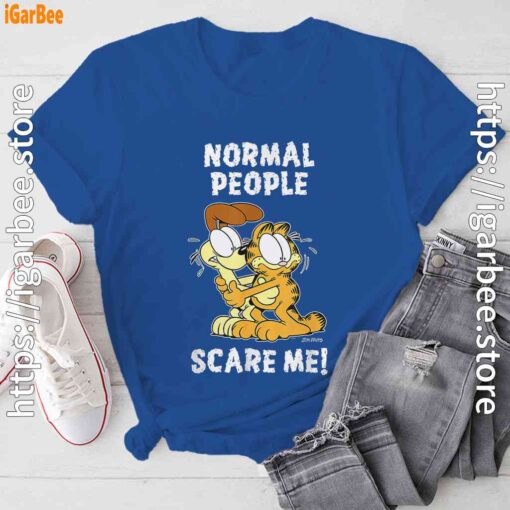 garfield normal people scare me blue tee shirt