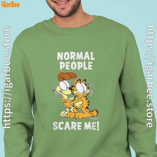 garfield normal people scare me men green sweatshirts
