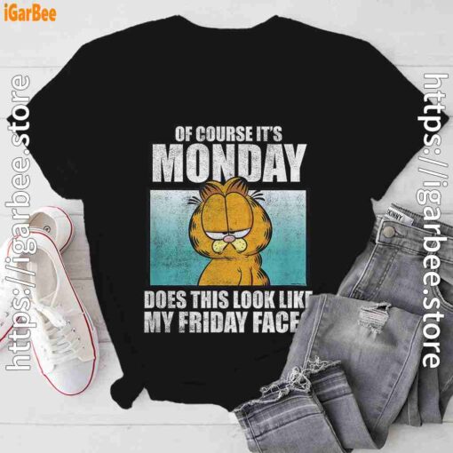 garfield of course its monday friday face black tee shirt