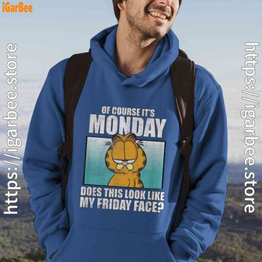 garfield of course its monday friday face blue men hoodie male