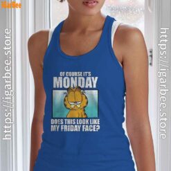 garfield of course its monday friday face blue tank top with women