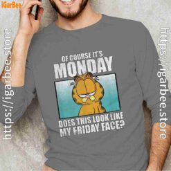 garfield of course its monday friday face gray long sleeve for men