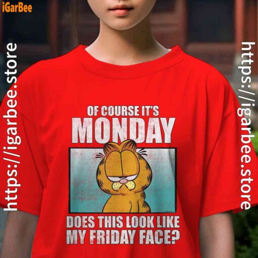 garfield of course its monday friday face kids girl red t shirt female