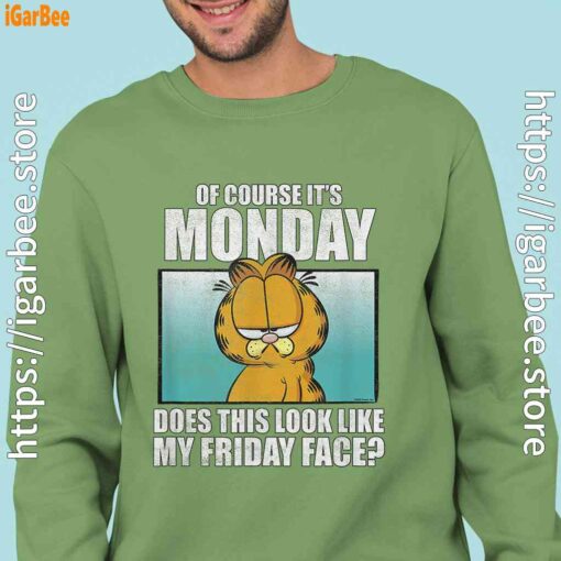garfield of course its monday friday face men green sweatshirts