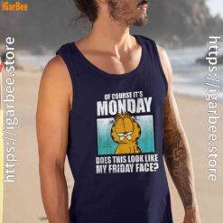 garfield of course its monday friday face men navy tank top