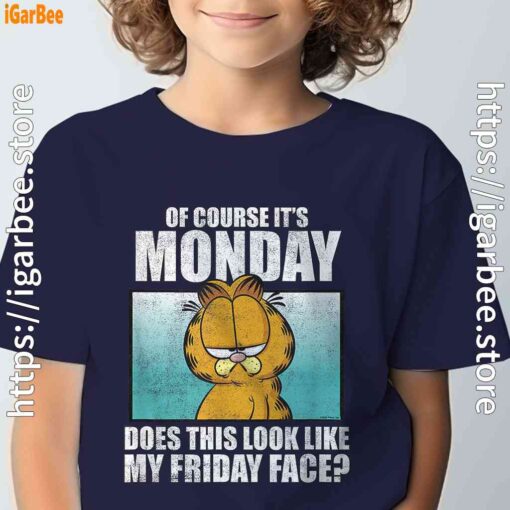 garfield of course its monday friday face navy boy's t shirt