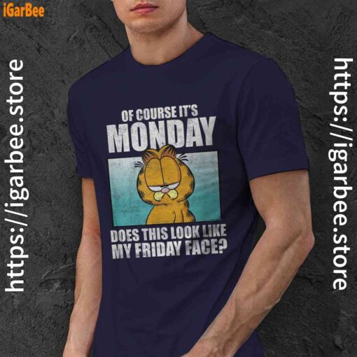 garfield of course its monday friday face navy men shirt