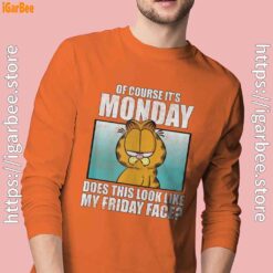 garfield of course its monday friday face orange long sleeve for men