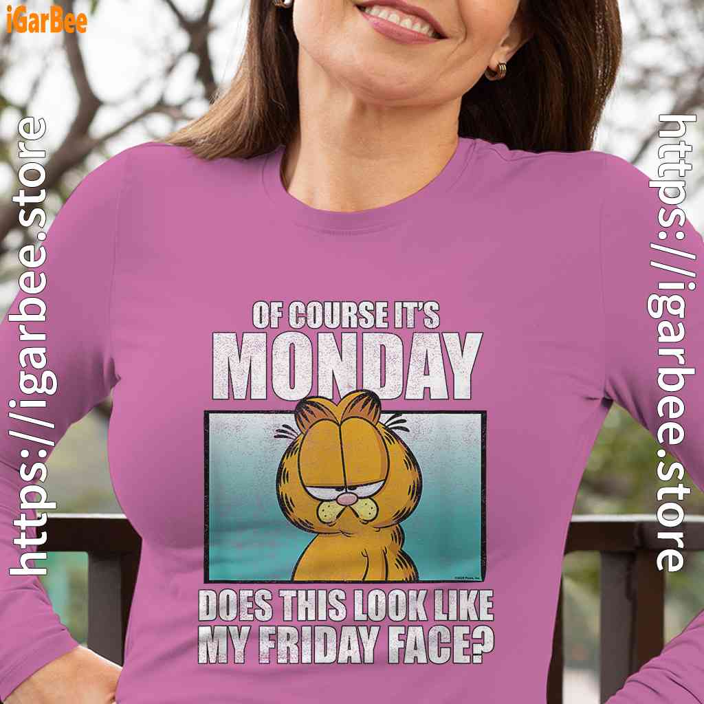garfield of course its monday friday face womens pink long sleeve garfield of course its monday friday face womens pink long sleeve