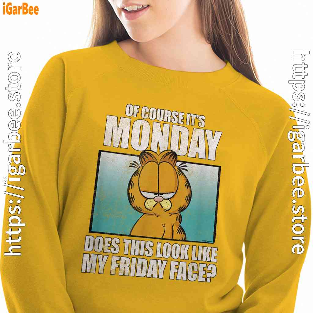 garfield of course its monday friday face yellow sweatshirt for women garfield of course its monday friday face yellow sweatshirt for women